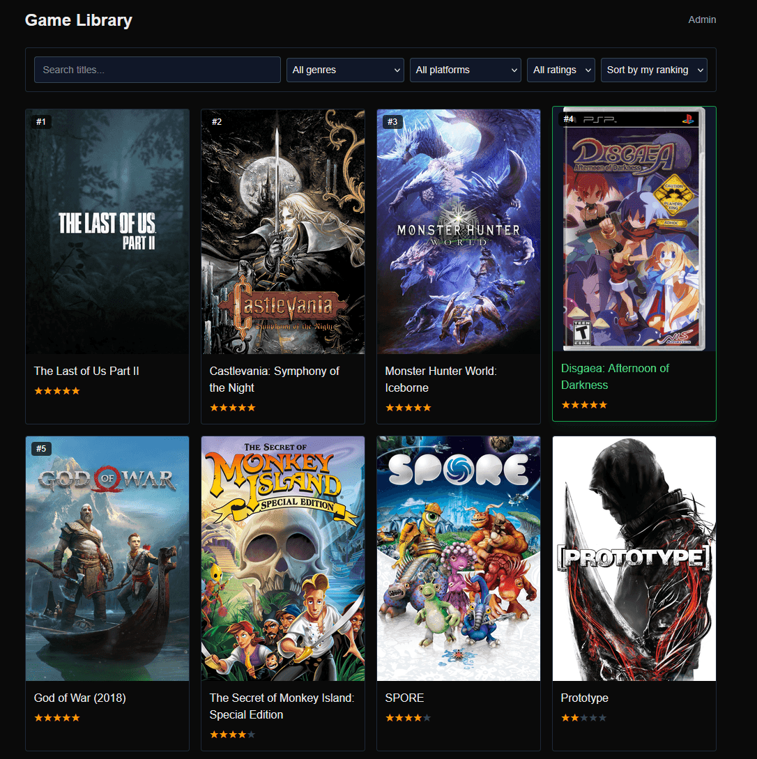 Screenshot of Game Library